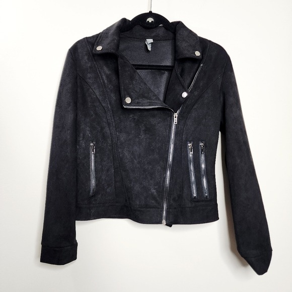 Alya Jackets & Blazers - Alya Faux Suede Moto Jacket Small Polyester Black